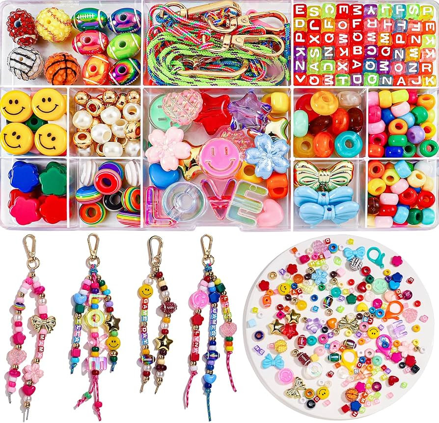 HolidayQbee DIY Bead Keychain Making Kit Beads-304 PCS Beaded Bag Charm Making Kit Rugby Football... | Amazon (US)