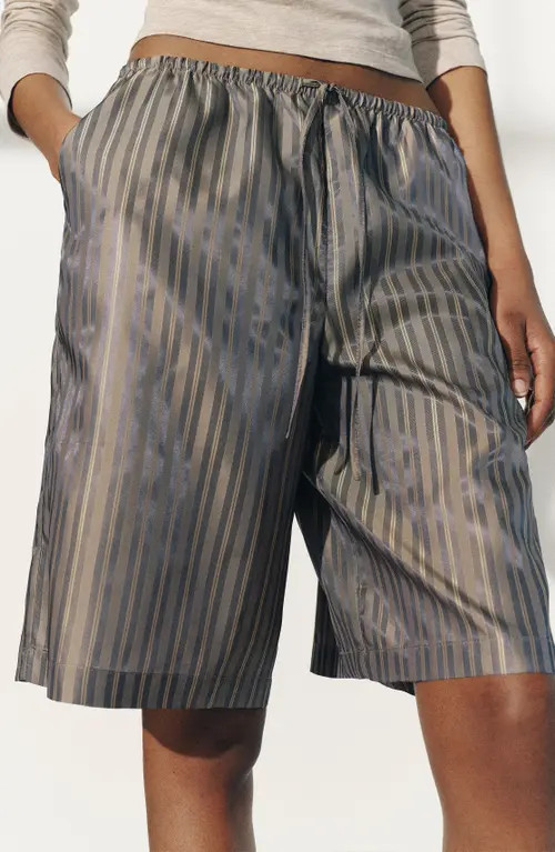Reformation Sandy Striped Shorts in Graphite at Nordstrom, Size Large | Nordstrom