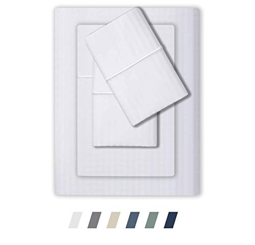 Feather & Stitch 500 Thread Count King Size Cotton Sheets 4 Piece Damask Stripe Sheet Set 18 Inch De | Amazon (US)