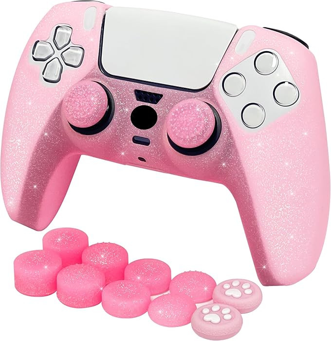 Pink Glitter Anti-Slip Protective Silicone Cover Skin Grips Compatible with PS5/Slim/Pro Controll... | Amazon (US)