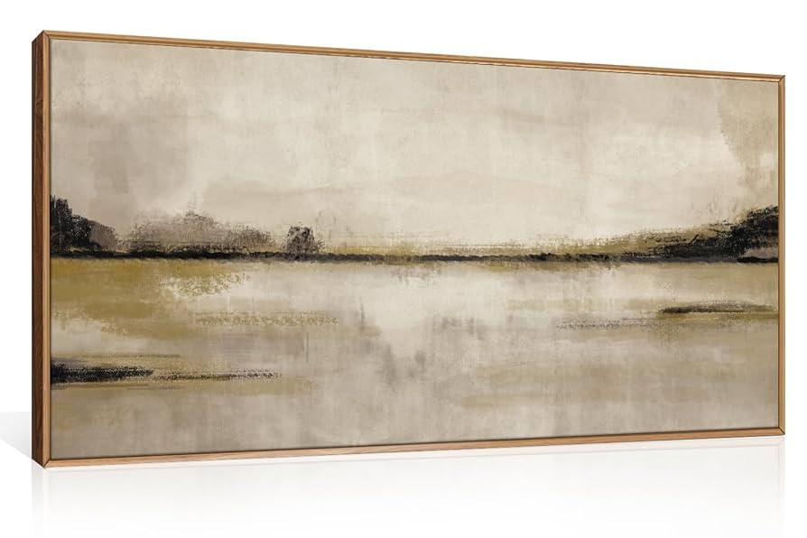 KAIRNE Large Abstract Mountain Lake Wall Art Set, Neutral Textured Canvas Wall Decor, Framed Nord... | Amazon (US)