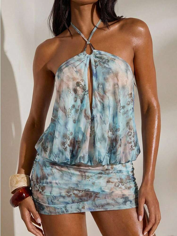 Opulessa Women's Minimalist Printed Mini Dress Suitable For Beach Vacation,Casual,Vacation,Vacation Outfits Women,Vacation,Summer Holiday Outfits ,Holiday Outfits For Women,Holiday,Vacation Outfits For Women,Vacation Dress,Elegant,Going Out,Party,Beach,Beach Shorts,Beach Outfits For Women,Beach Skirt,Beach Set,Beach Outfit,Beach Outfit For Women,Summer,Summer Clothes,Summer Holiday Outfits,Flower,Graphic Summer Sexy Dress Women Vacation Dress Beach Vacation Dress Halter Dress Halter Top Dresses For Women | SHEIN