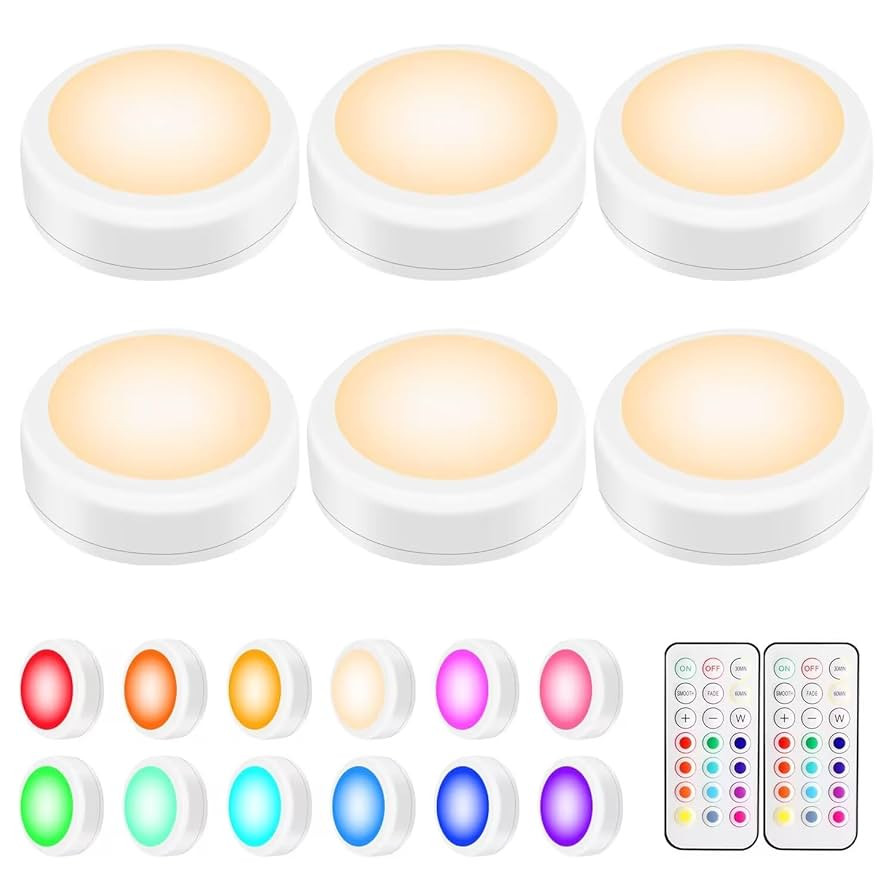 BLS LED Puck Lights with Remote Control, Wireless Under Cabinet & Closet Lighting, RGB 13 Color C... | Amazon (US)