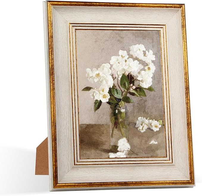 5x7 Picture Frame Retro White Gold Line Vintage Picture Frames Antique Photo Frame Wall Hang Desk... | Amazon (US)