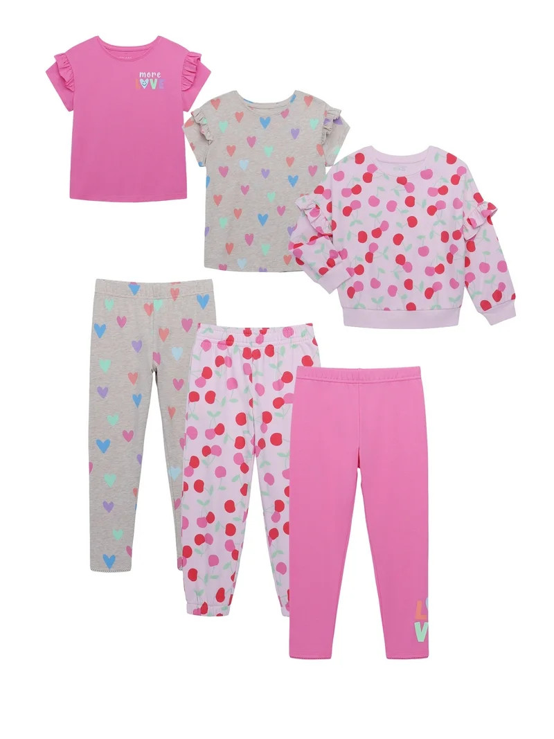 365 Kids by Garanimals Girls Sweatshirt and Sweatpants Kid-Pack Outfit Set, 6-Piece, Sizes 4-10 | Walmart (US)