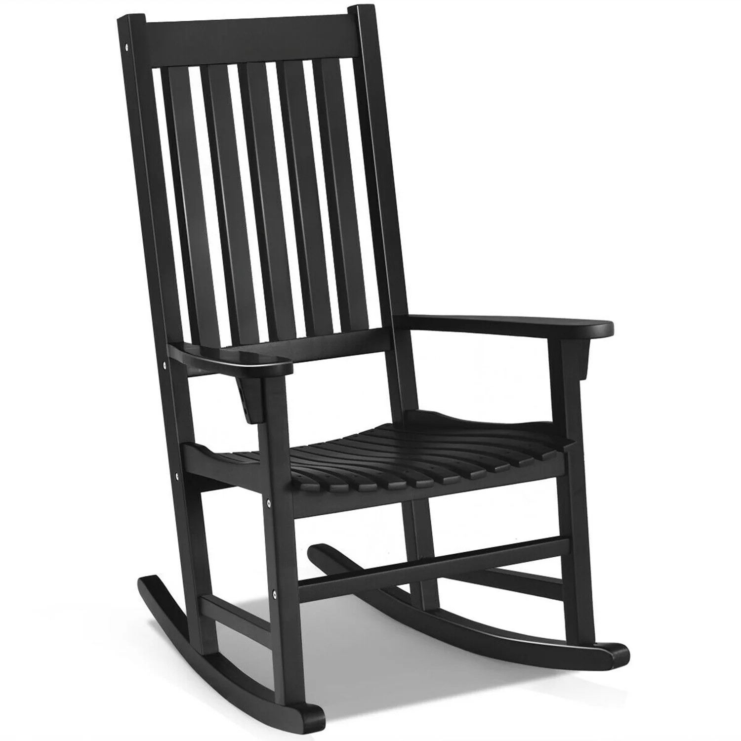 Costway Wooden Rocking Chair Porch Rocker High Back Garden Seat For Indoor Outdoor Black one_size | CSHY001070 | Lowe's