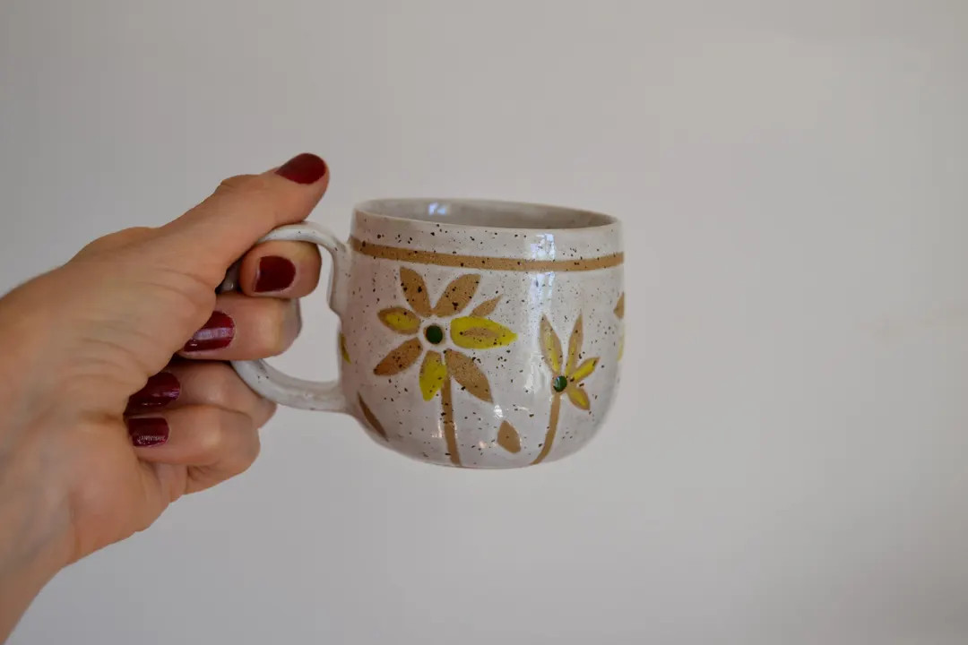 Ceramic Flower Mug, Handmade Speckled Stoneware Mug, Rustic Coffee Mug/teacup, Rustic Speckled St... | Etsy (US)