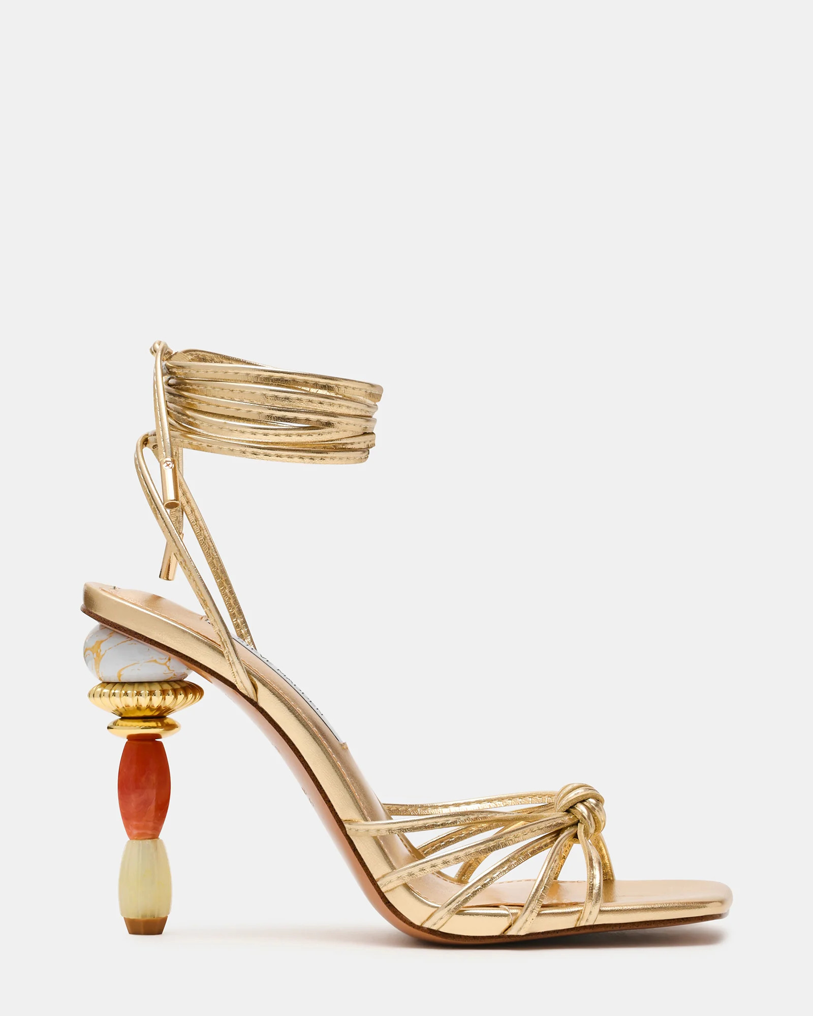 SOLENA Gold Strappy Leg-Tie Square-Toe Women's Sculptured Heel | Steve Madden (US)