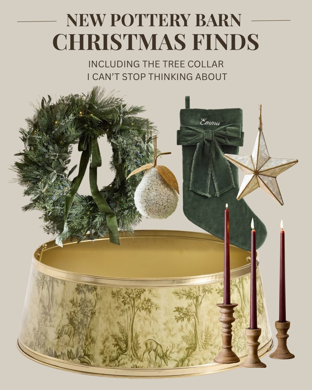 Pottery Barn just dropped new Christmas pieces and I am OBSESSED with this tree collar. 🎄

The botanical print, aged brass finish and vintage feel are so different from the tree collars I usually see. It’s one of those pieces that makes the whole tree feel special.

I pulled together a few of my favorite new Pottery Barn Christmas finds to go with it, but fair warning: the tree collar is already showing limited availability.

Everything shown is linked below. 🤎

#LTKSeasonal #LTKHome #LTKmomlife