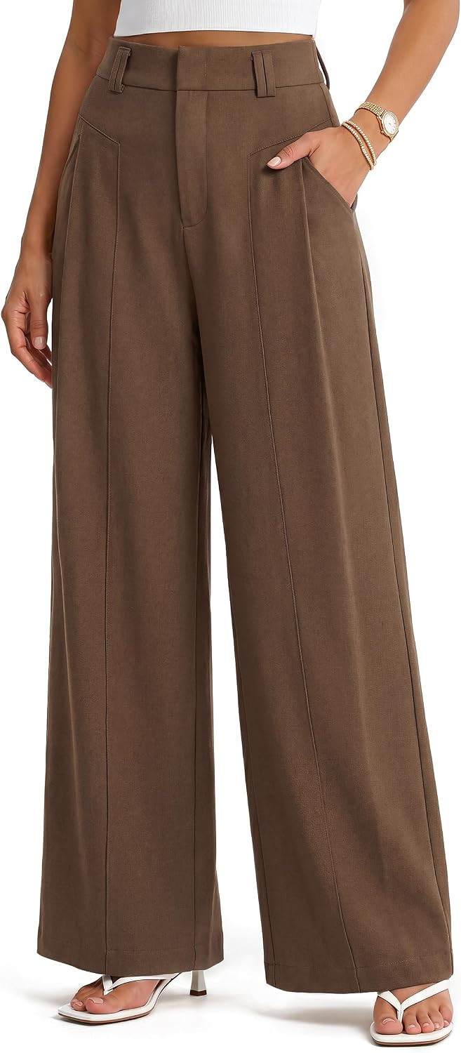 Arach&Cloz Women's Linen Blend Wide Leg Slacks Fall Business Trousers Pants | Amazon (US)