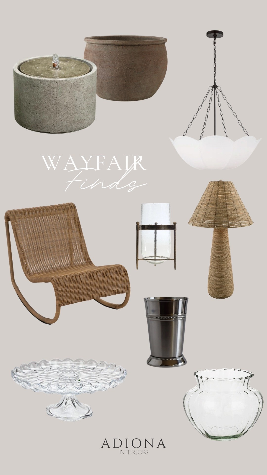 Wayfair finds 

Outdoor furniture, budget home decor, home decor, woven lamp, glass vase, pendant, chandelier, lighting fixtures, lounge chair, woven chair, glass vase, water fountain, vase 

#LTKHome #LTKSeasonal #LTKSaleAlert