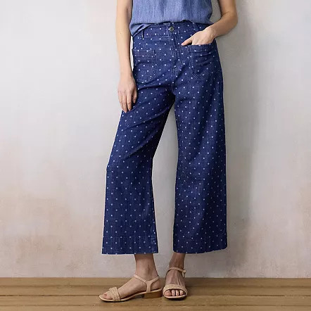 Women's LC Lauren Conrad Super High-Rise Wildflower Wide Leg Cropped Pants, Size: 14, Dark Blue Wash | Kohl's