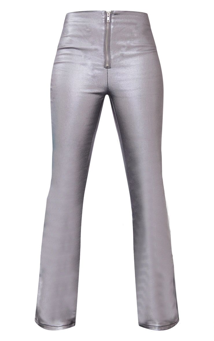 Gunmetal Metallic Look Denim Flare Jeans | PrettyLittleThing US