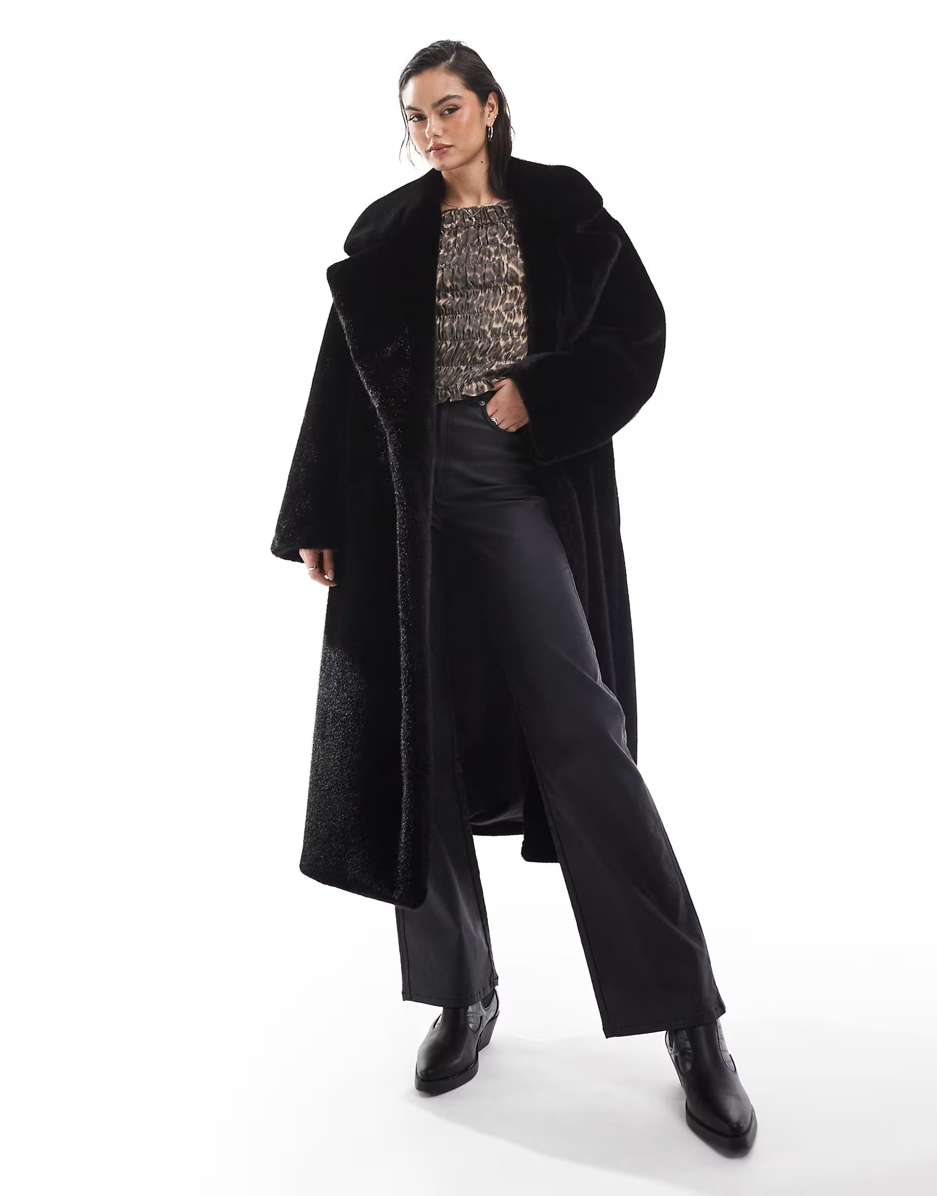 ASOS DESIGN longline chuck on faux fur coat in black | ASOS (Global)