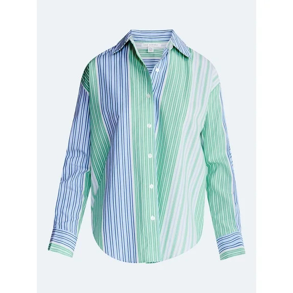 Free Assembly Women's and Women's Plus Relaxed Button Down Cotton Shirt with Long Sleeves, Sizes ... | Walmart (US)