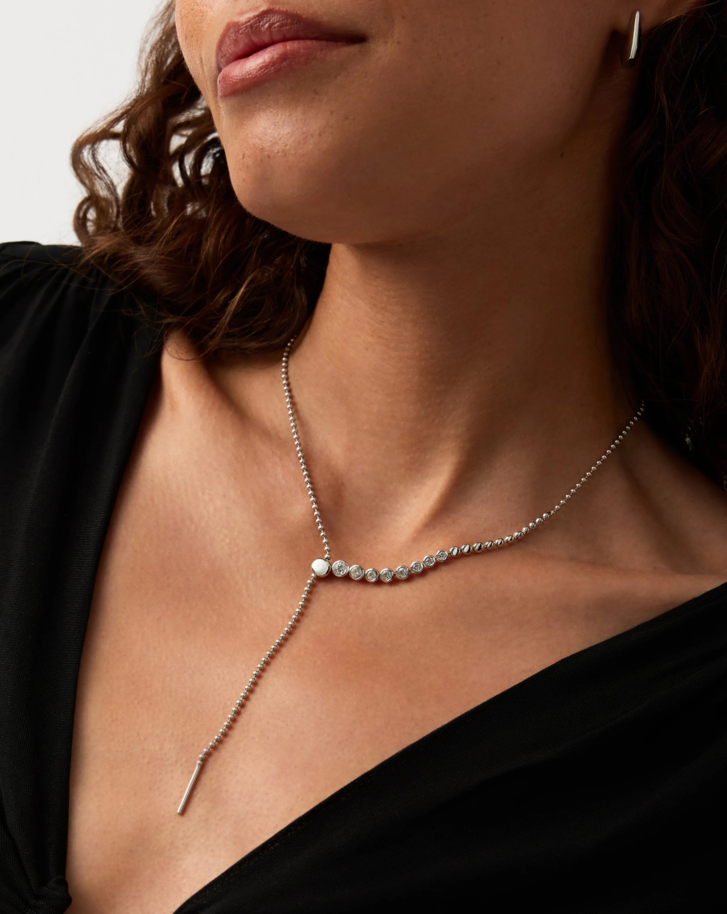 Beaded Stone Slider Lariat Necklace| Sterling Silver Cubic Zirconia Necklaces | Missoma UK