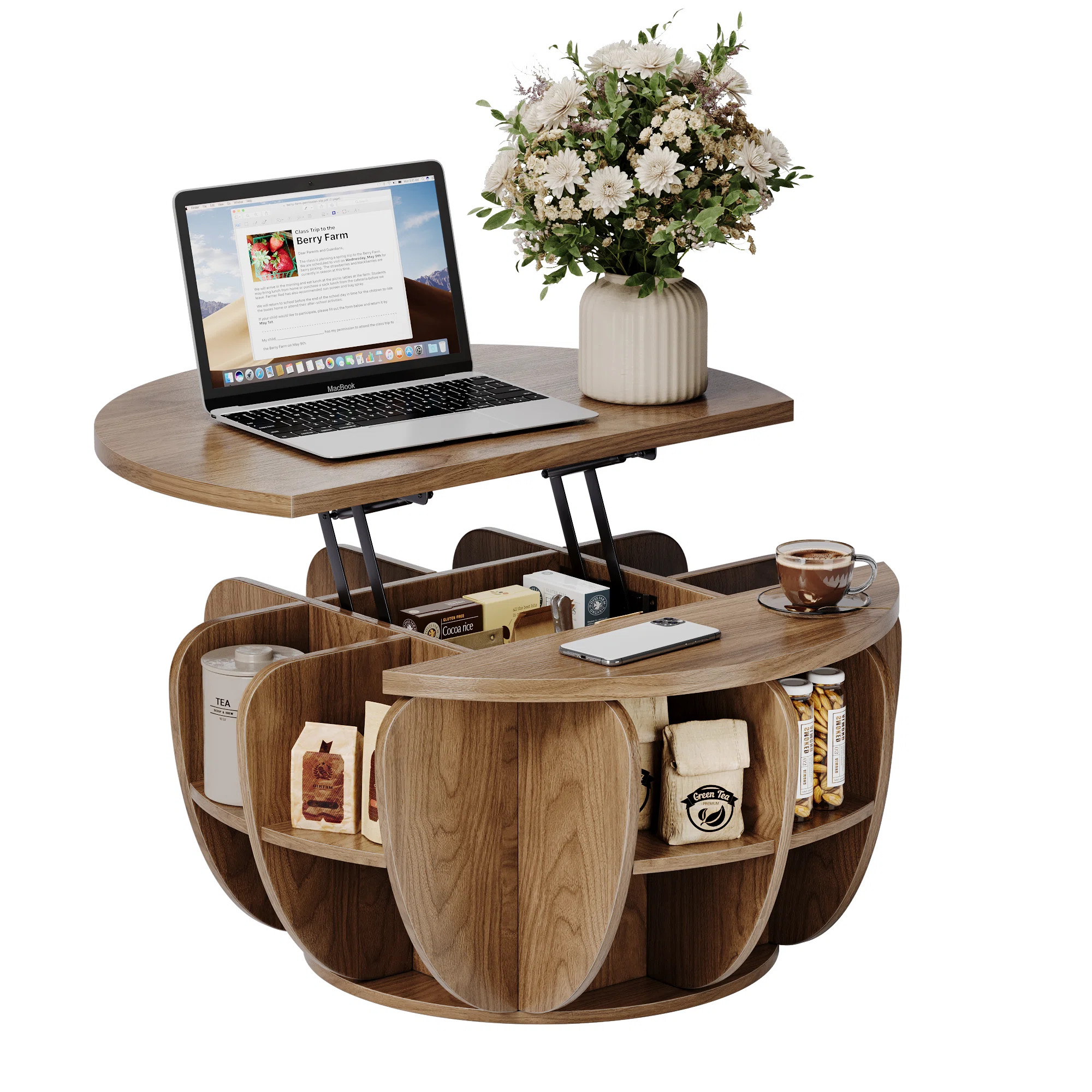 32.7" Lift Top Coffee Table With Storage, Wood Round Center Table With Hidden Storage Compartment... | Wayfair North America
