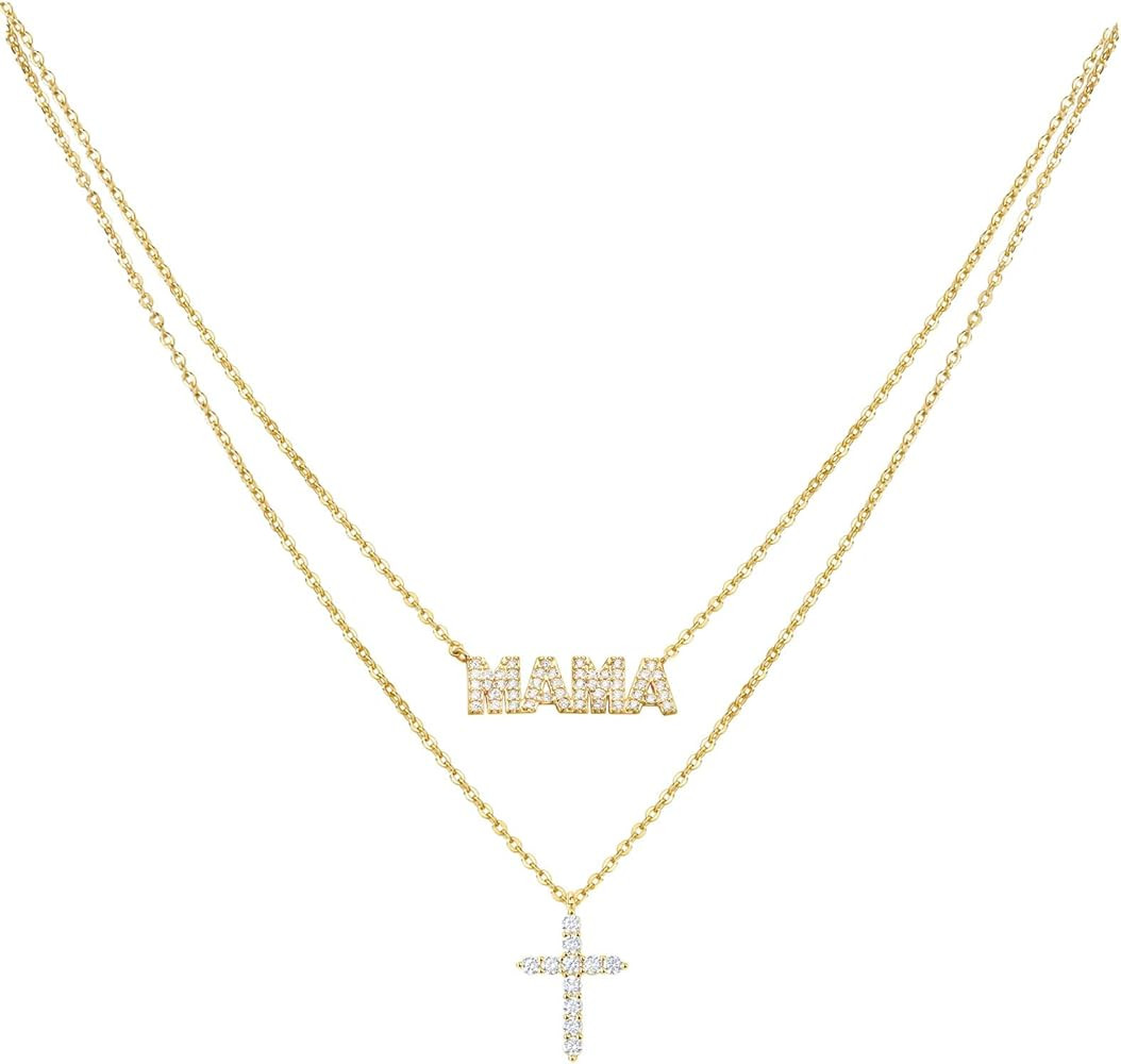 JINEAR Mama Necklace For Woman/14K Gold Filled Personality Initial Letter Mama Necklace/Mother's ... | Amazon (US)