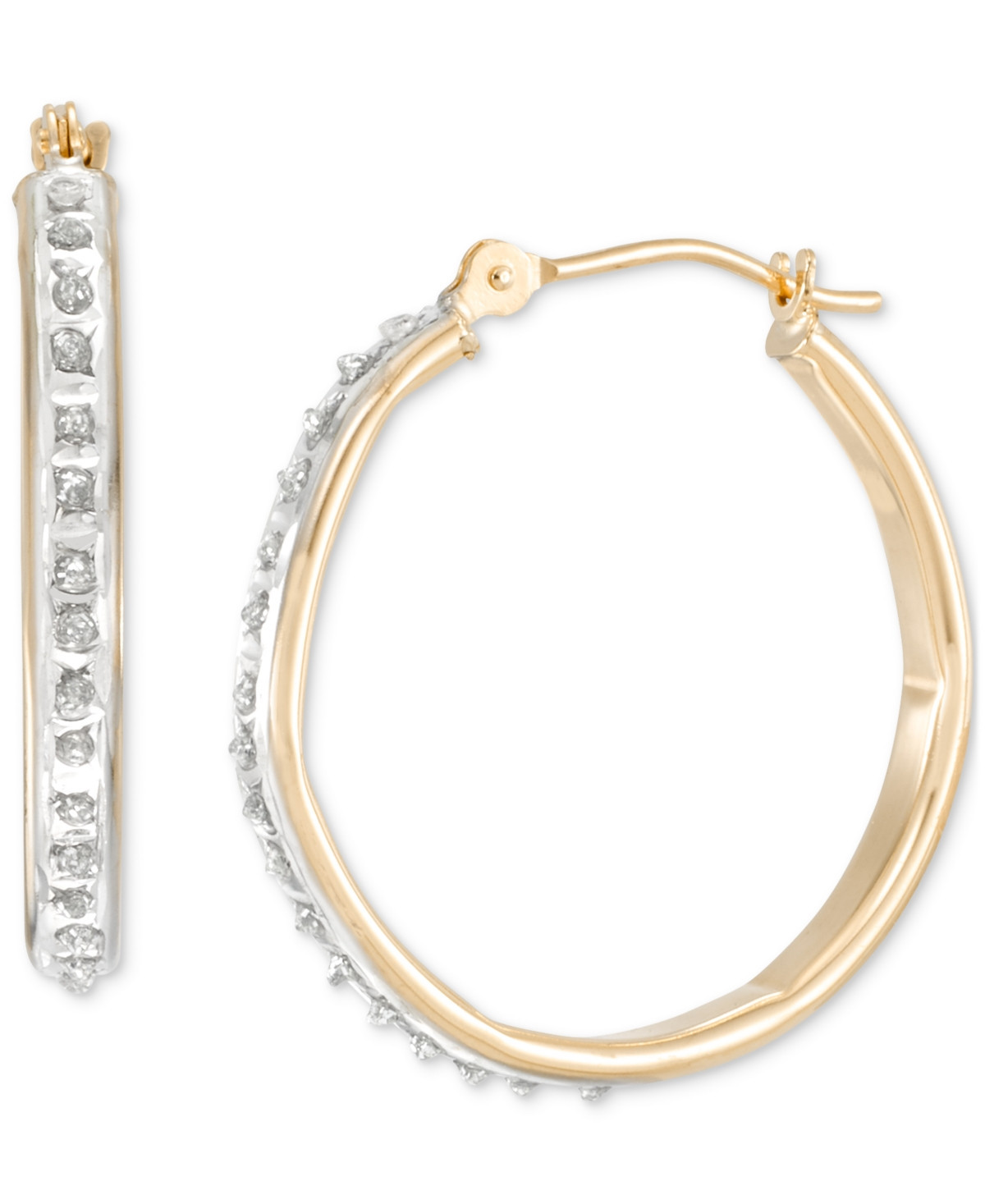 Macy's Diamond Accent Fascination Organic Round Hammered Shape Hoop Earrings in 10k Yellow Gold - Gold | Macy's