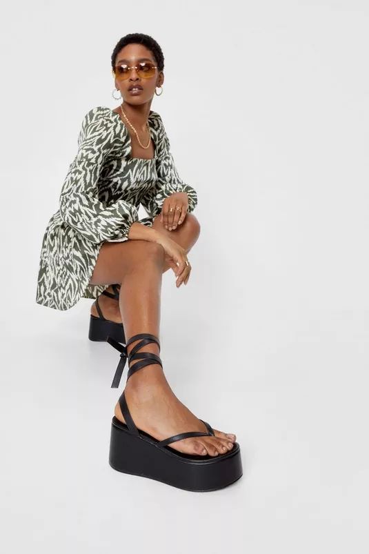 Faux Leather Toe Thong Tie Platform Sandals | NastyGal (UK, IE)