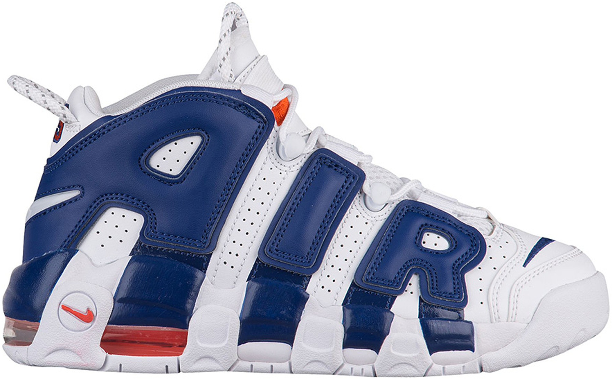 Nike Air More Uptempo Knicks Sneakers in White/Deep Royal Blue/Team Orange | StockX