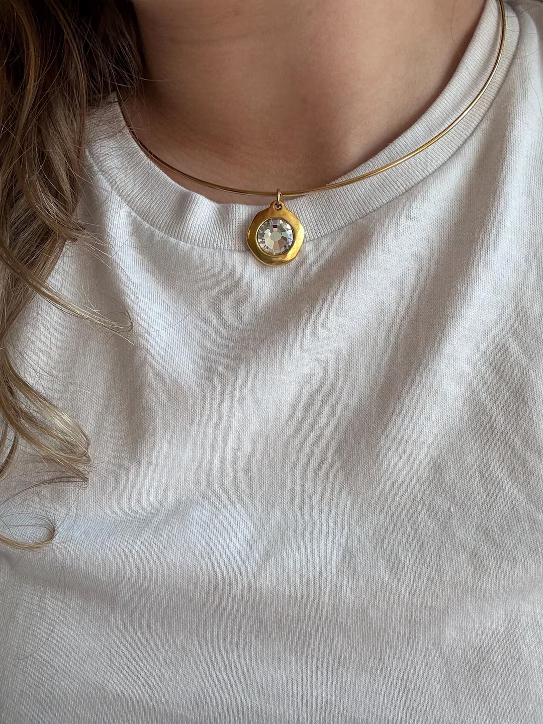 14" Crystal Halo Charm Necklace / Gold-filled Necklace / Choker Necklace / Crystal Charm - Etsy | Etsy (US)