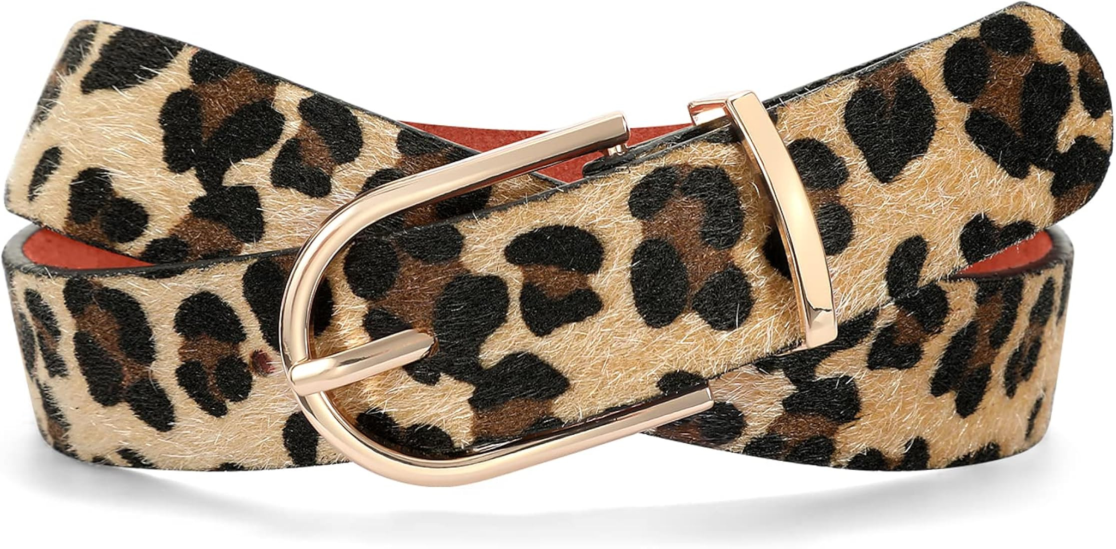 SANSTHS Women Leather belt Faux leather Chic Belt for Jeans Solid Color with Long Gold Curved Pin Bu | Amazon (US)