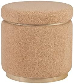 Lexington Tan Sherpa Round Storage Ottoman with Wood Accent by Linon | Amazon (US)