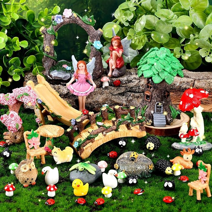 44 Pcs Fairy Garden Kit Miniature Fairy Garden House Accessories with Resin Elves Animal Plant Fu... | Amazon (US)