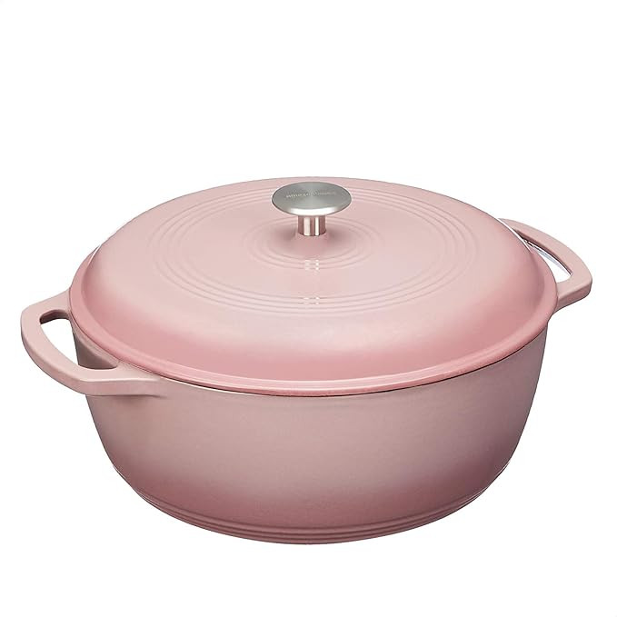 Amazon Basics Enameled Cast Iron Dutch Oven-7.3-Quart, Light Pink, 7.3QT | Amazon (US)