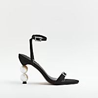 Black pearl heeled sandals | River Island (US)