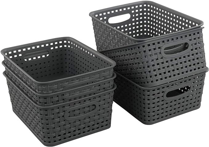 Teyyvn Plastic Storage Basket, 10.03" x 7.59" x 4.09", Pack of 6, Gray | Amazon (US)