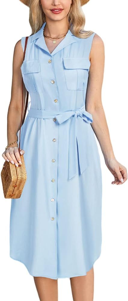 GRACE KARIN Womens Denim Dress Sleeveless Casual Jean Shirt Dresses Button Down A line Chambray D... | Amazon (US)