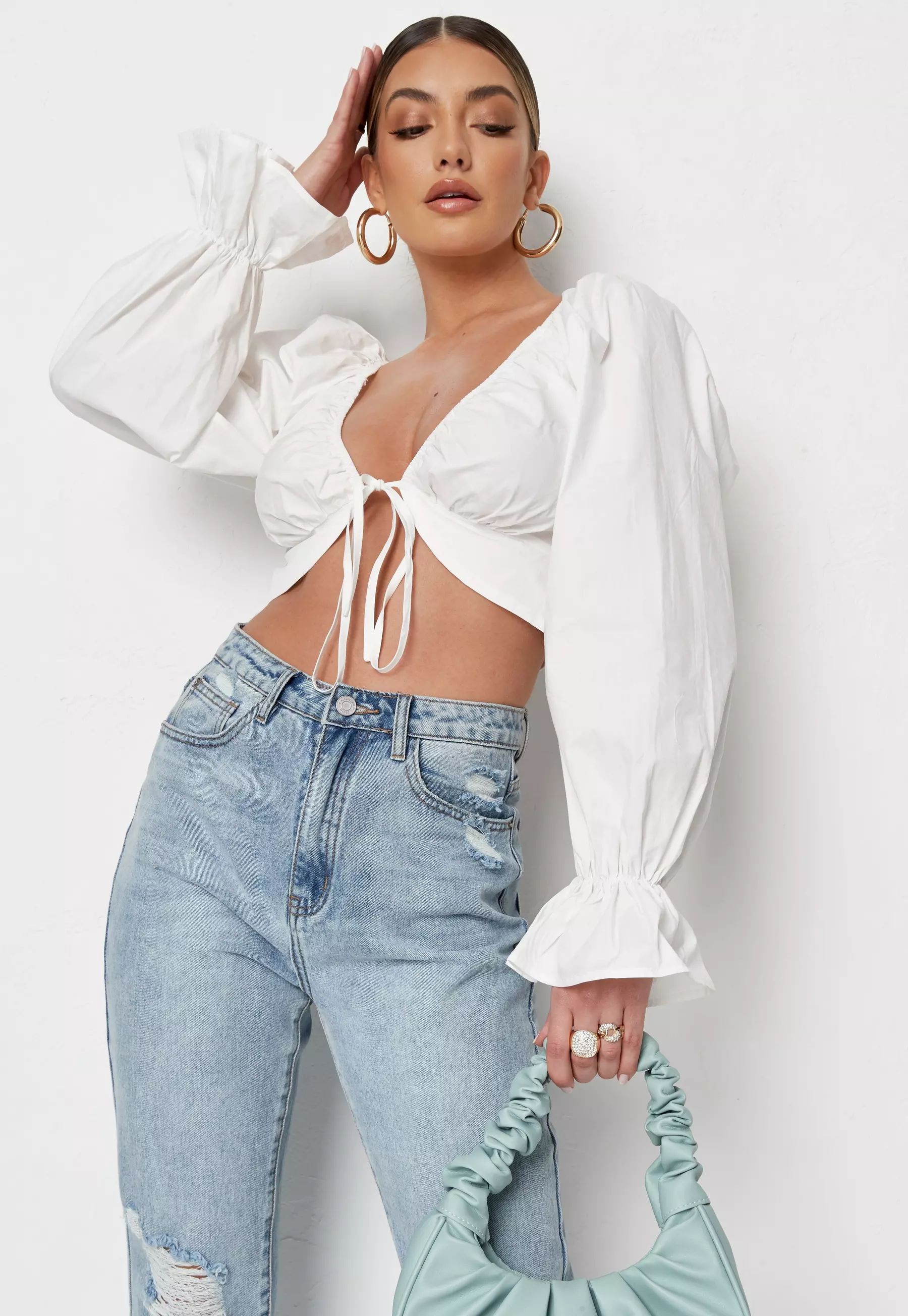 White Poplin Tie Front Cropped Shirt | Missguided (UK & IE)