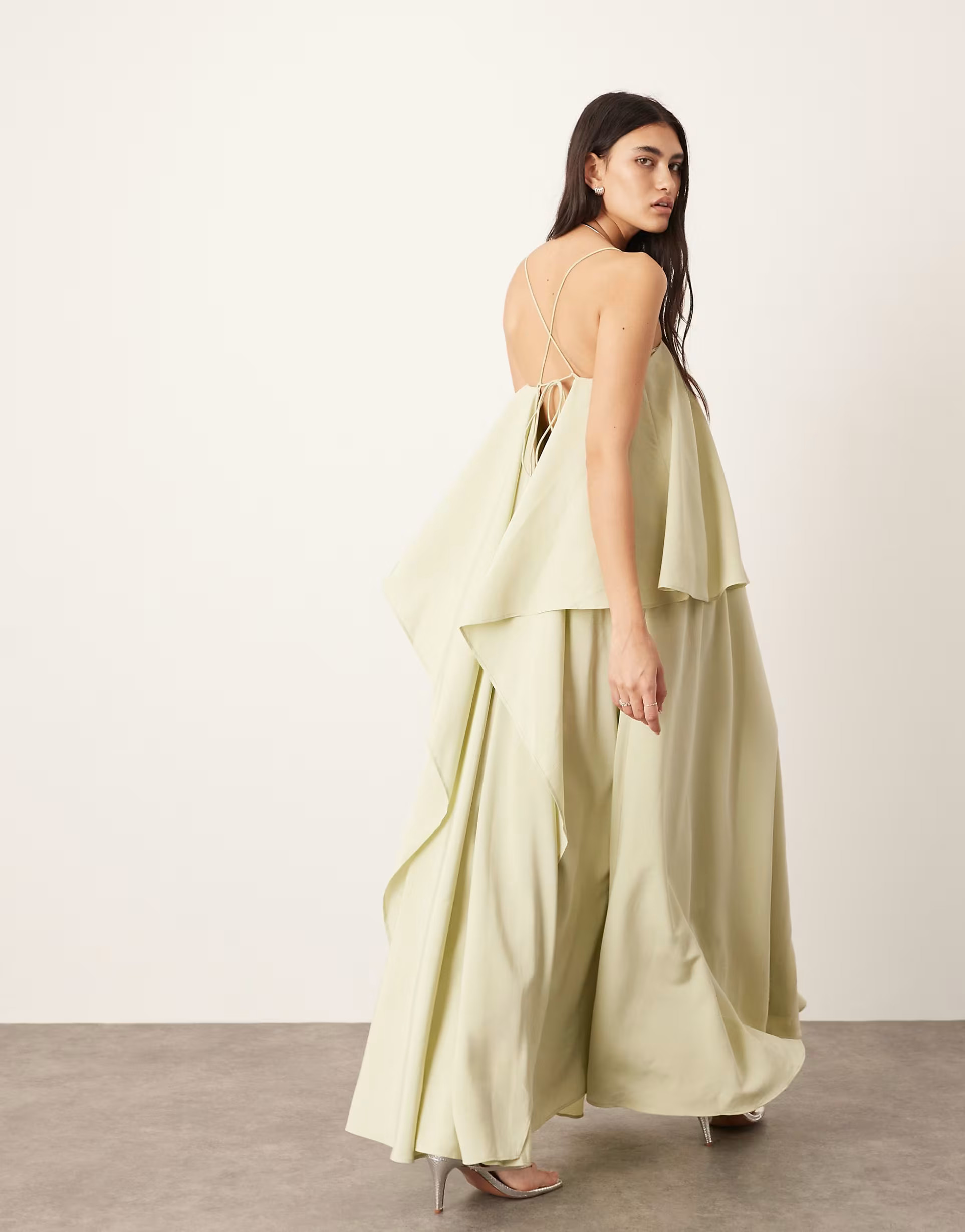 ASOS EDITION strappy square neck maxi with pockets and dramatic drape detail in green | ASOS | ASOS (Global)
