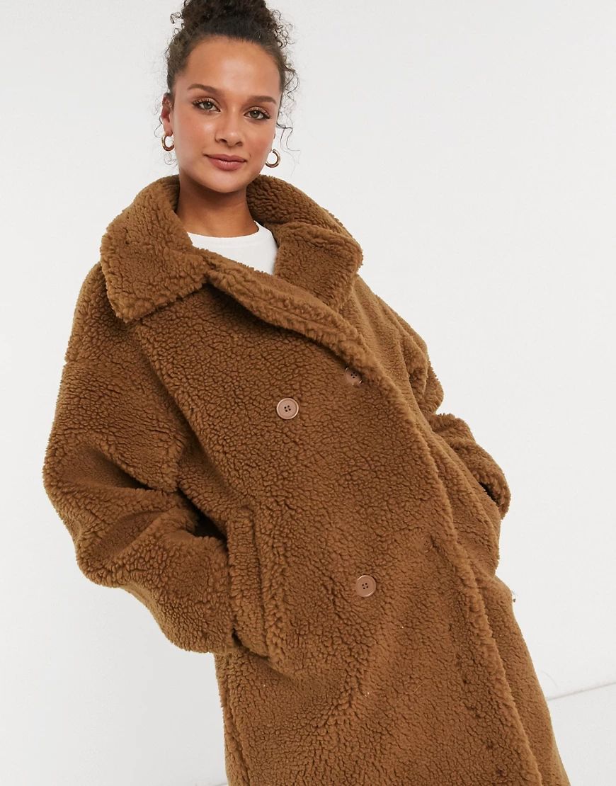Monki Teddy coat in brown | ASOS (Global)
