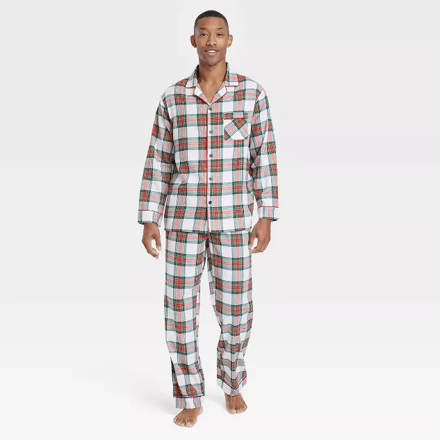 Men's Holiday Tartan Plaid Flannel Matching Family Pajama Set - Wondershop™ Cream | Target