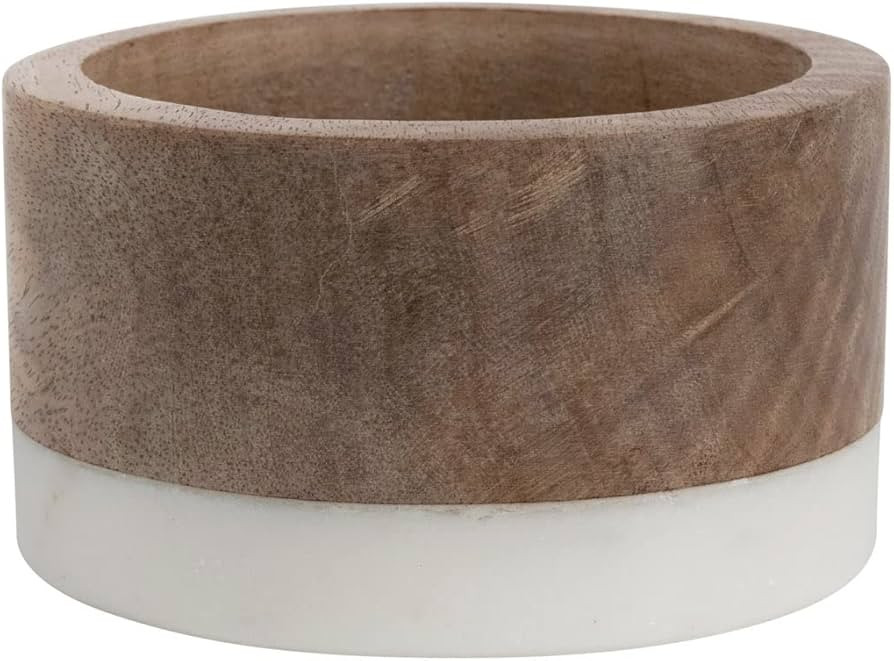 Creative Co-Op Mango Wood and Marble Bottle Holder, 5" L x 5" W x 3" H, Multicolor | Amazon (US)