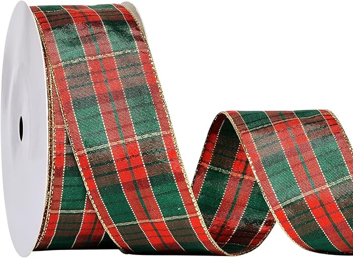YAMA Christmas Gingham Ribbon 1 1/2 Inch Traditional Tartan Woven Edge Plaid Ribbon for Gift Wrap... | Amazon (US)
