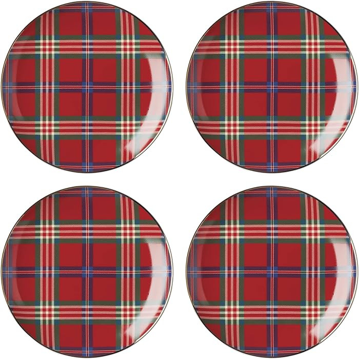 Lenox 896528 Holiday Red Tartan Accent Plates, Set of 4, Christmas Dinnerware, Hosting | Amazon (US)
