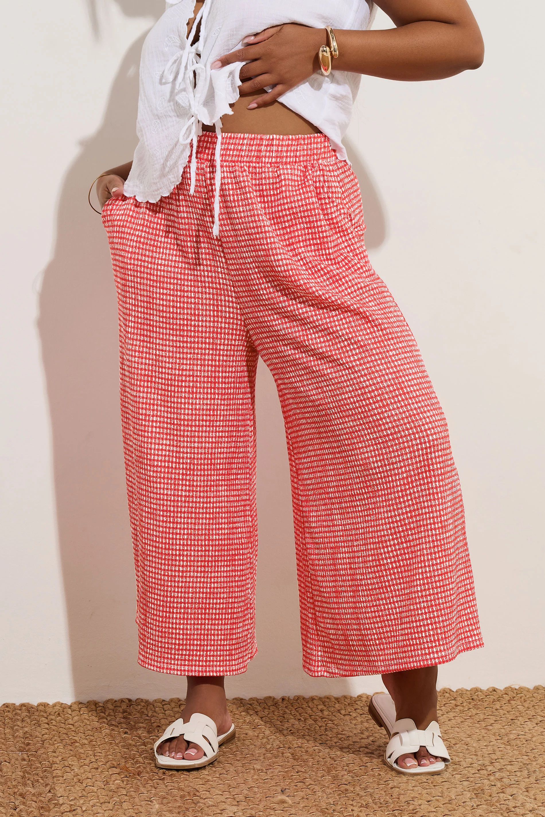 YOURS Plus Size Red Gingham Crinkle Midaxi Culottes | Yours Clothing UK