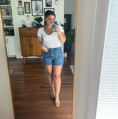 30% off at Madewell!
The perfect cropped tee - size small
Jean shorts - size 27 in the curvy fit!
Platform sandals - true to size and so comfortable!

#LTKunder100 #LTKSeasonal #LTKsalealert