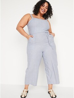 Sleeveless Linen-Blend Tie-Belt Wide-Leg Jumpsuit for Women | Old Navy (US)