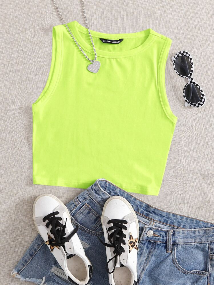 SHEIN EZwear Neon Green Crop Tank Top | SHEIN