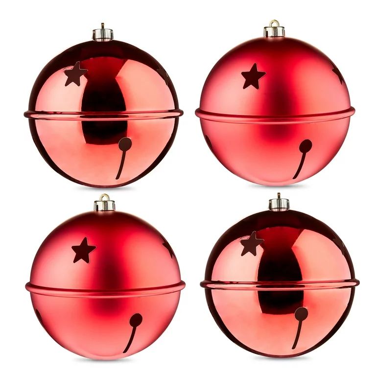 4-Count Red Jumbo Bell Shatterproof Christmas Ornaments, Holiday Time | Walmart (US)