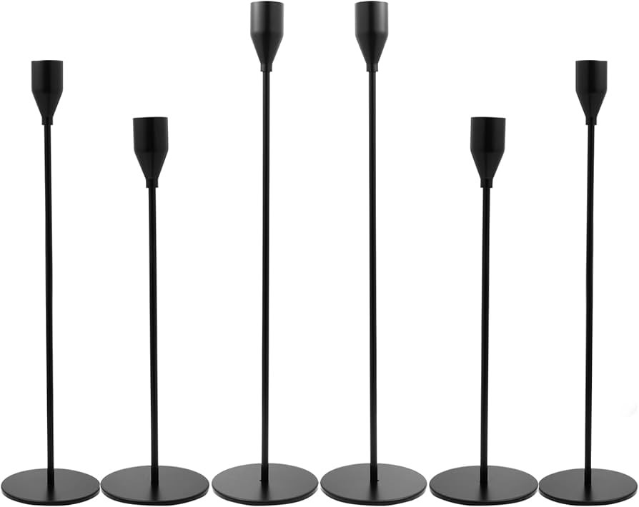 6 matte black tapered Candlestick Holders, 2 sets of candle holders, decorative candle holder hol... | Amazon (US)