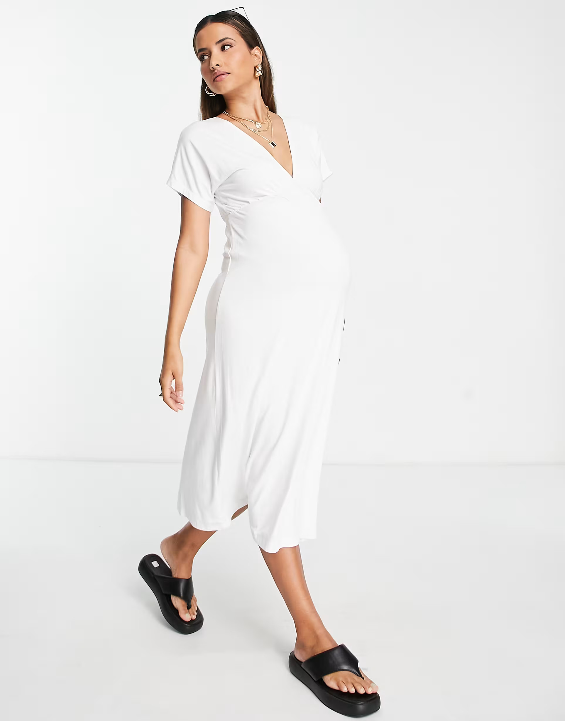 ASOS DESIGN Maternity waisted midi tea dress in white | ASOS (Global)
