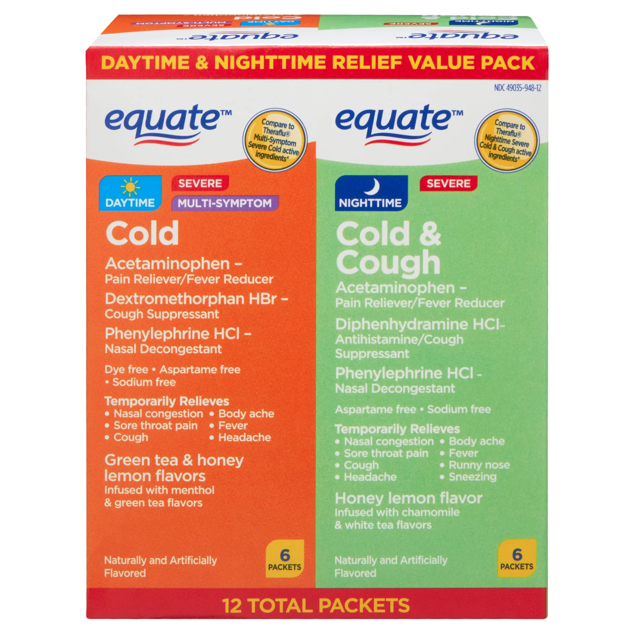 Equate Daytime Cold & Nighttime Cold & Cough Multi-Symptom Severe Relief Powder, over the Counter... | Walmart (US)