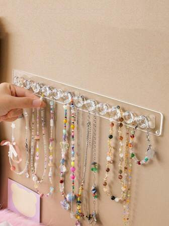 1pc Jewelry Organizer Stand For Necklaces, Bracelets, Earrings And Rings With Transparent/Pink Wa... | SHEIN