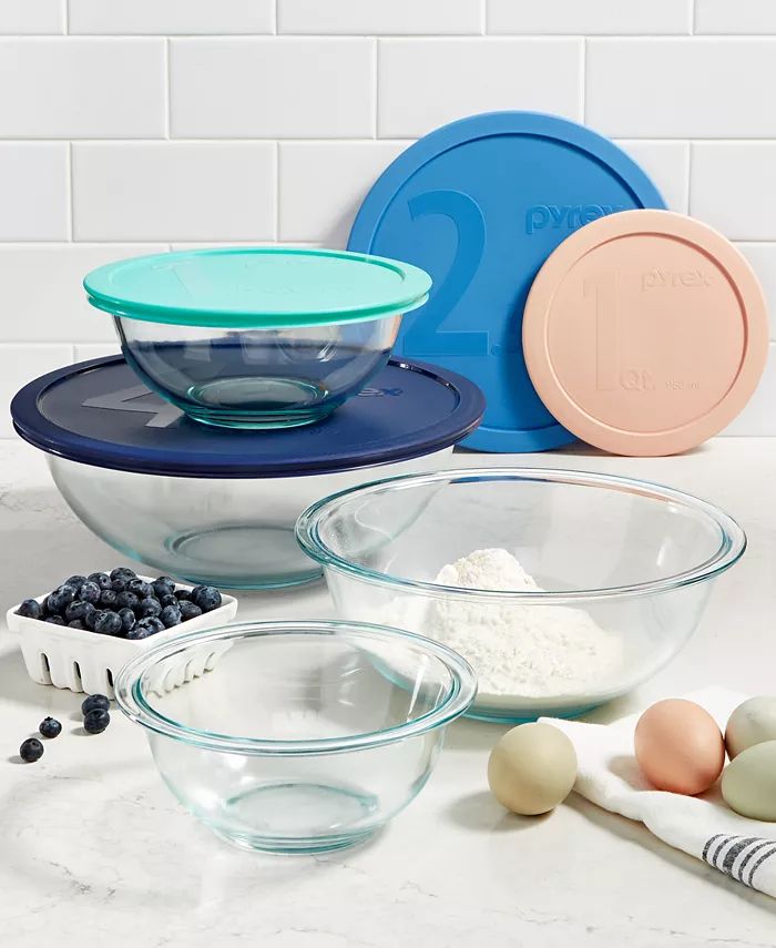 Pyrex Mixing Bowl Set with Assorted Lids - Macy's | Macy's